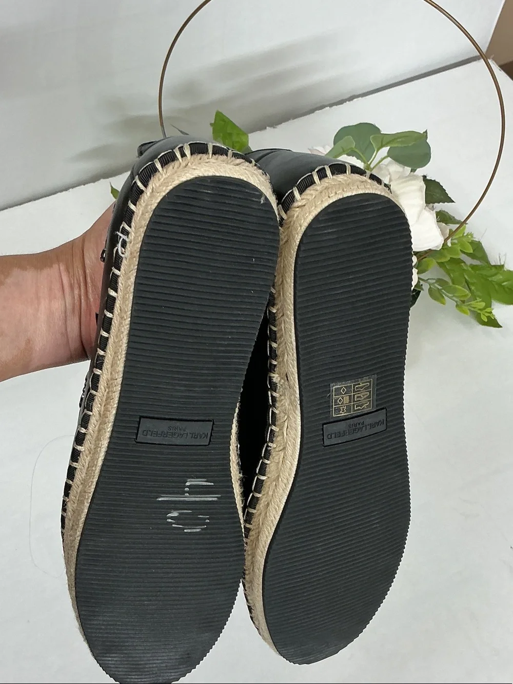 Black Women's Slip-On Espadrilles with Stud & Heart Accents